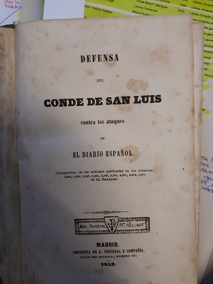 Coberta de Defensa del Conde de San Luis contra los ataques de el Diario Español
