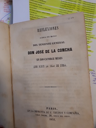 Coberta de Reflexiones acerca del mando del teniente general don José de la Concha en los catorce meses que rigió la isla de Cuba