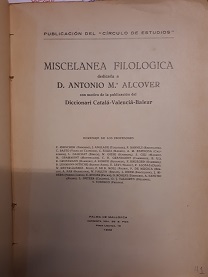 Coberta de Miscelánea Filológica dedicada a D. Antonio M.ª Alcover