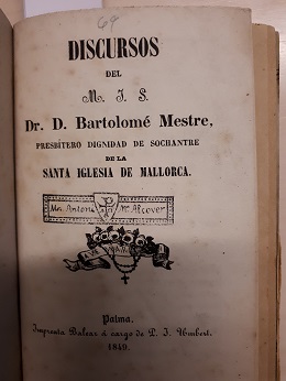 Coberta de Discursos del Dr. D. Bartolomé Mestre