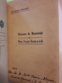 Coberta de Discurso de Homenaje a Don Juan Gamundí