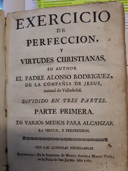 Coberta de Exercicio de perfeccion, y virtudes christianas (Primera part)