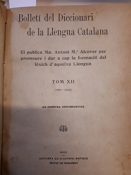 Coberta de Bolletí del Diccionari de la Llengua Catalana (Tom  XII (1921-1922))