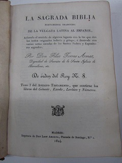 Coberta de La sagrada Biblia nuevamente traducida de la vulgata latina al español