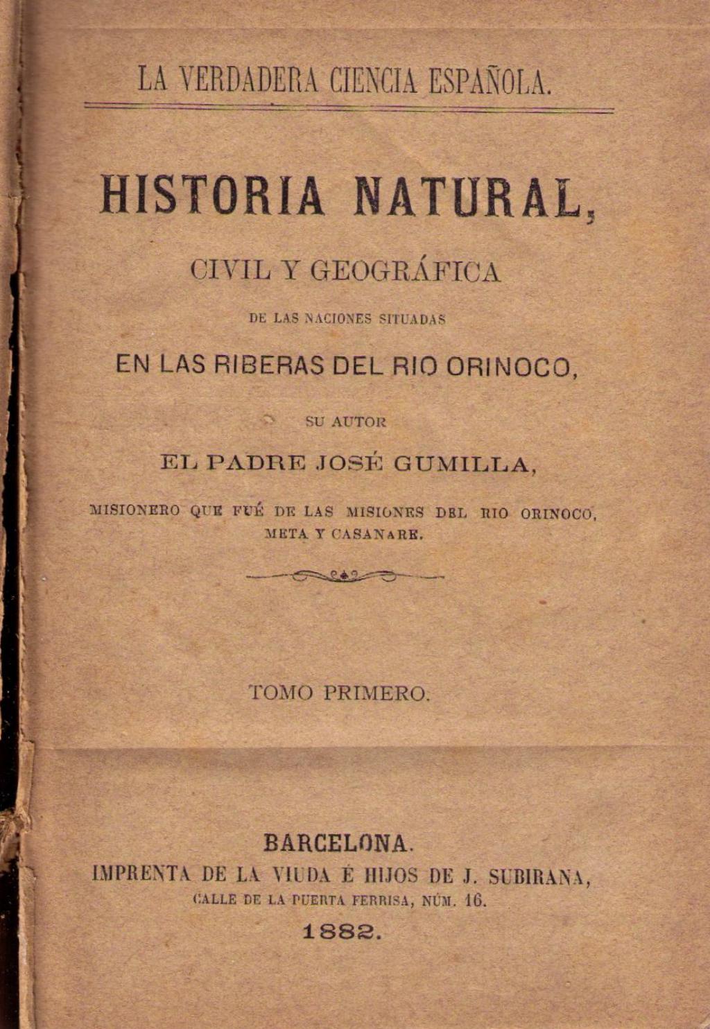 Coberta de Historia natural, civil y geográfica de las Naciones situadas en la Riberas del rio Orinoco