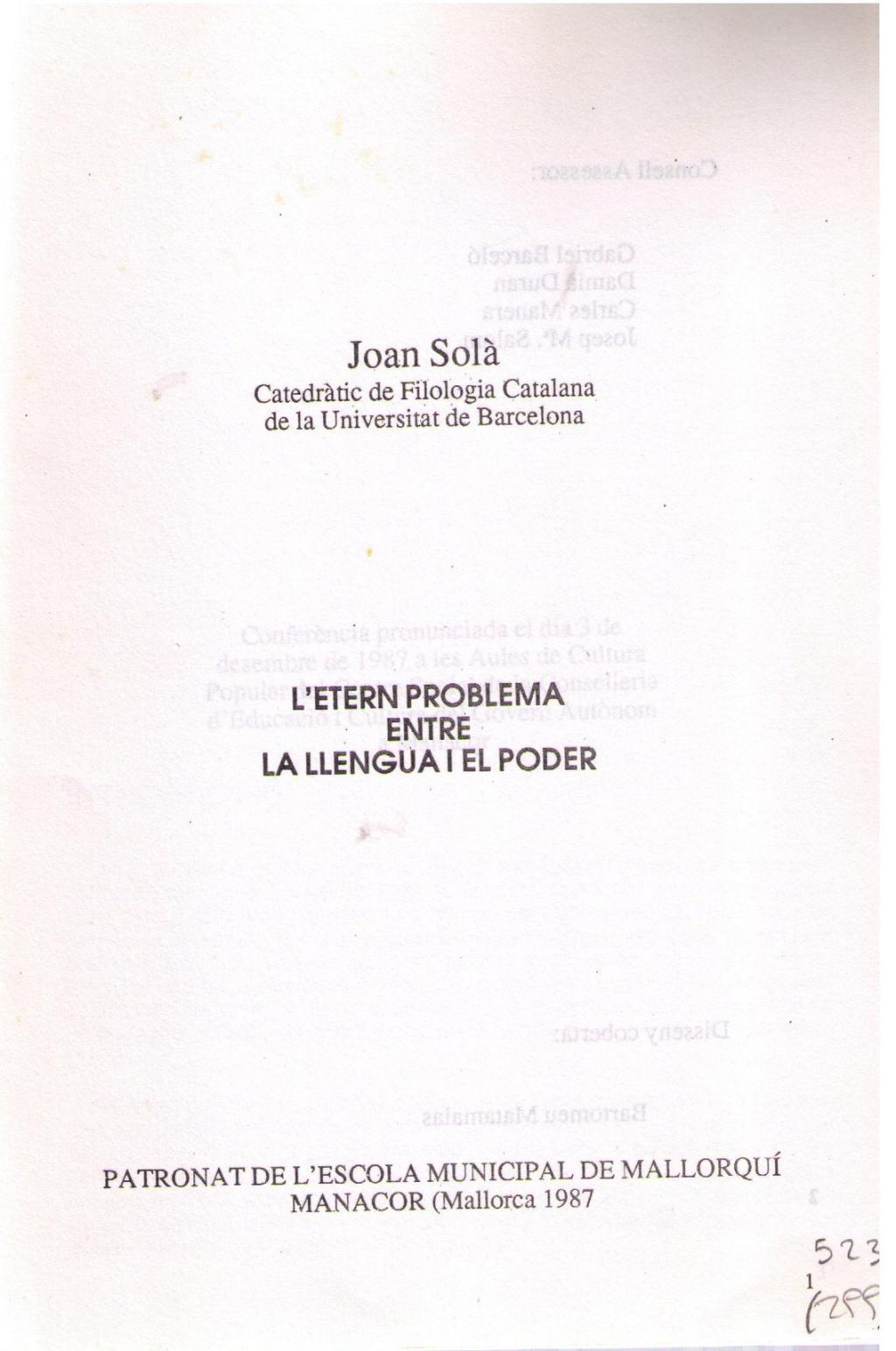 Coberta de L´etern problema entre la llengua i el poder