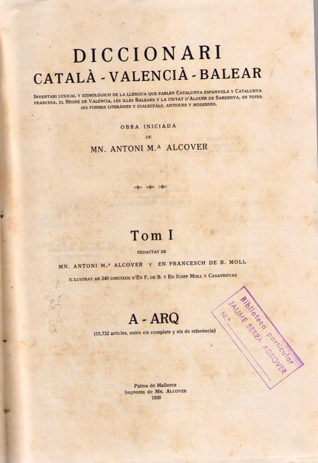 Coberta de Diccionari Català-Valencià-Balear (Tom I, A-ARQ)