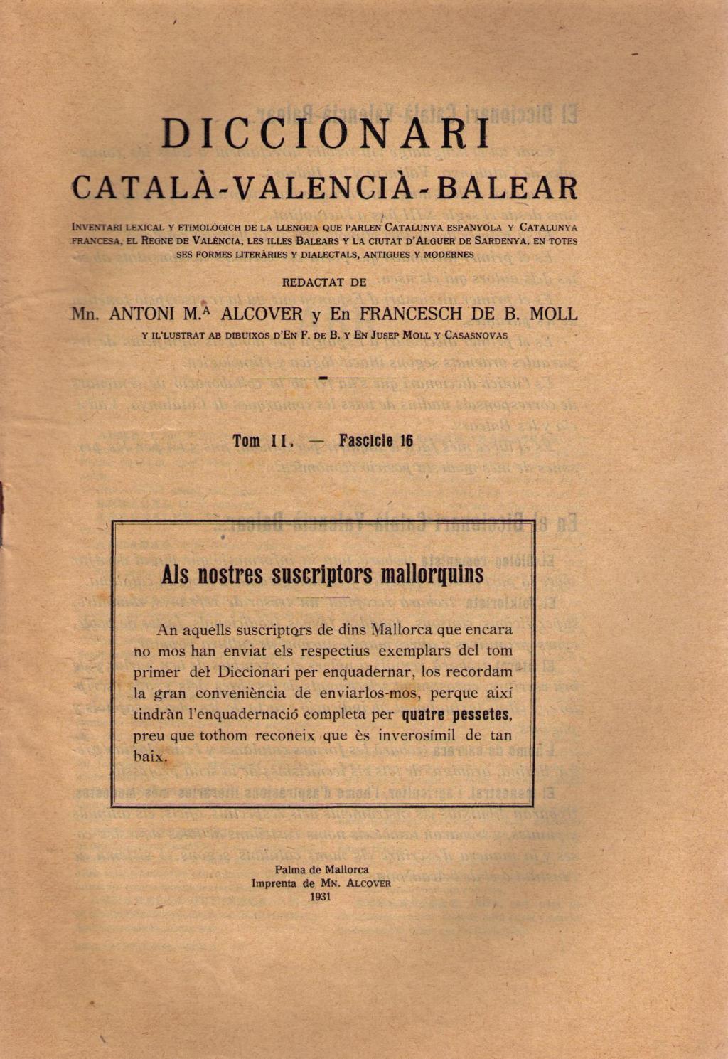 Coberta de Fascicles Diccionari Català-Valencià-Balear (Tom II)