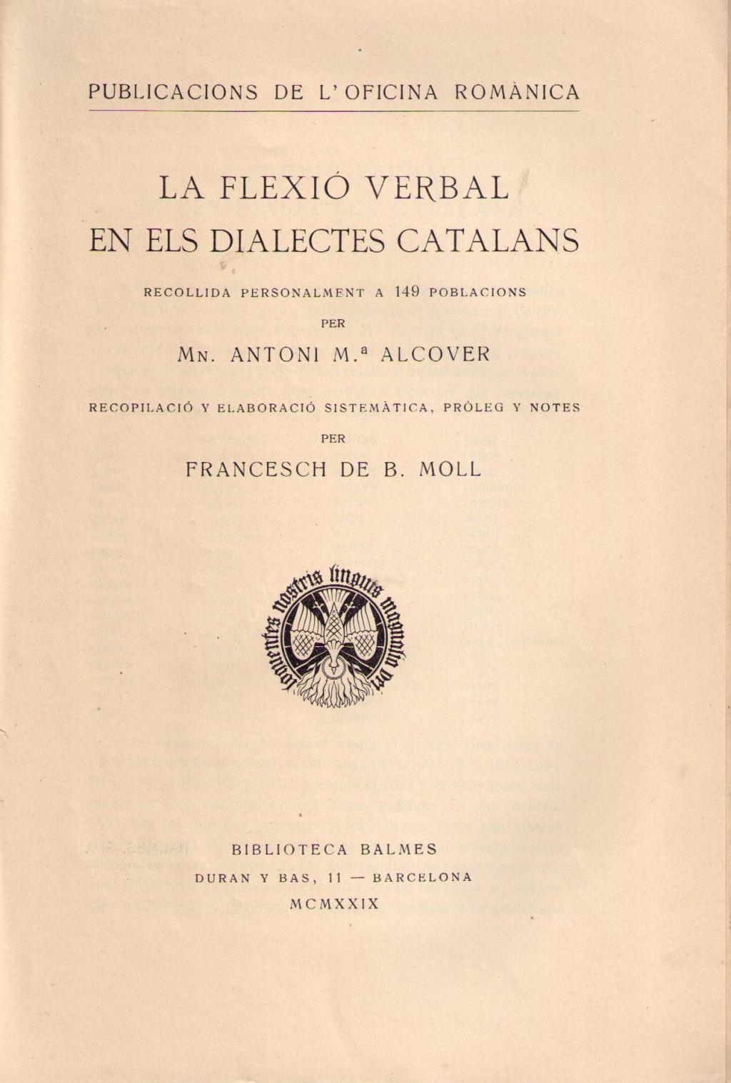 Coberta de La flexió verbal en els dialectes catalans. Fascicles de l´1 al 4
