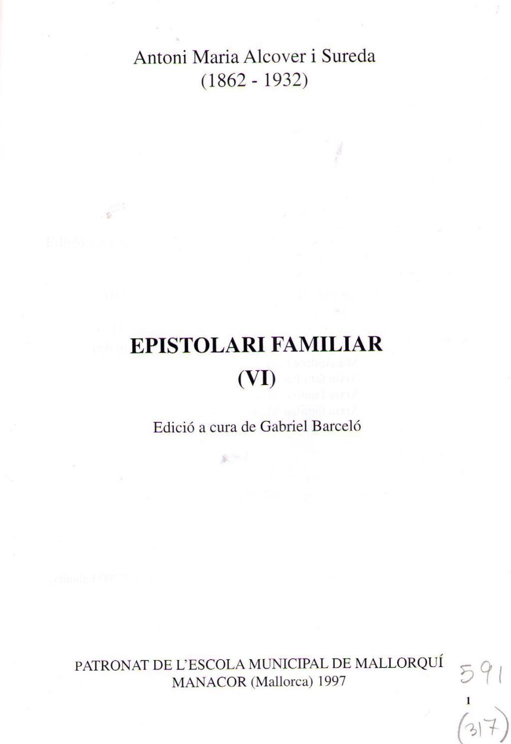 Coberta de Epistolari familiar (VI) (1922-1923)
