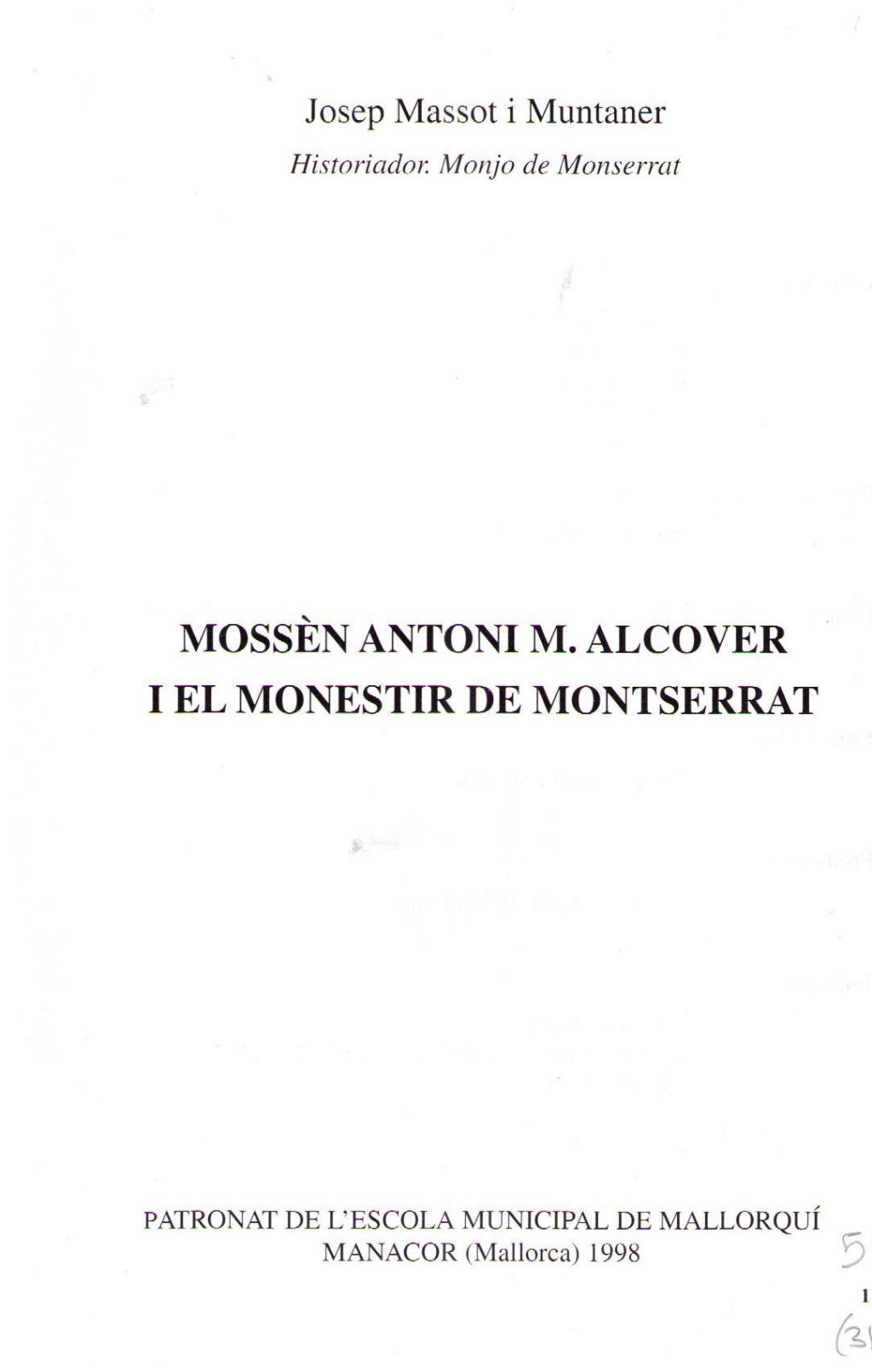 Coberta de Mossèn Antoni M. Alcover i el monestir de Montserrat