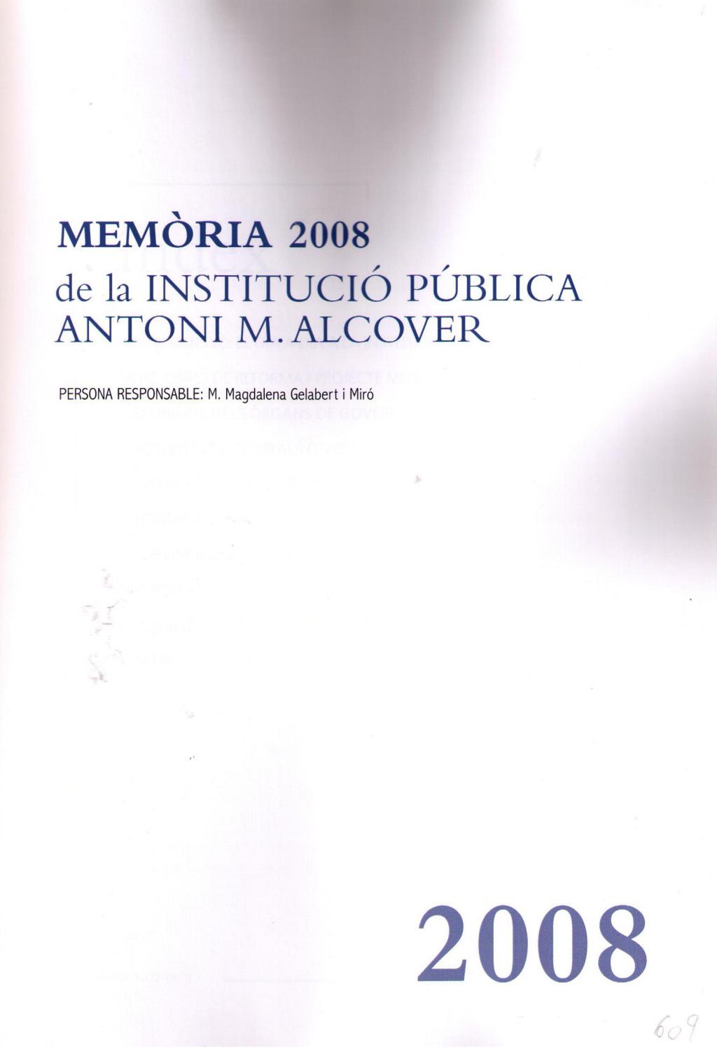 Coberta de Memòria 2008 de la Institució Pública Antoni M. Alcover