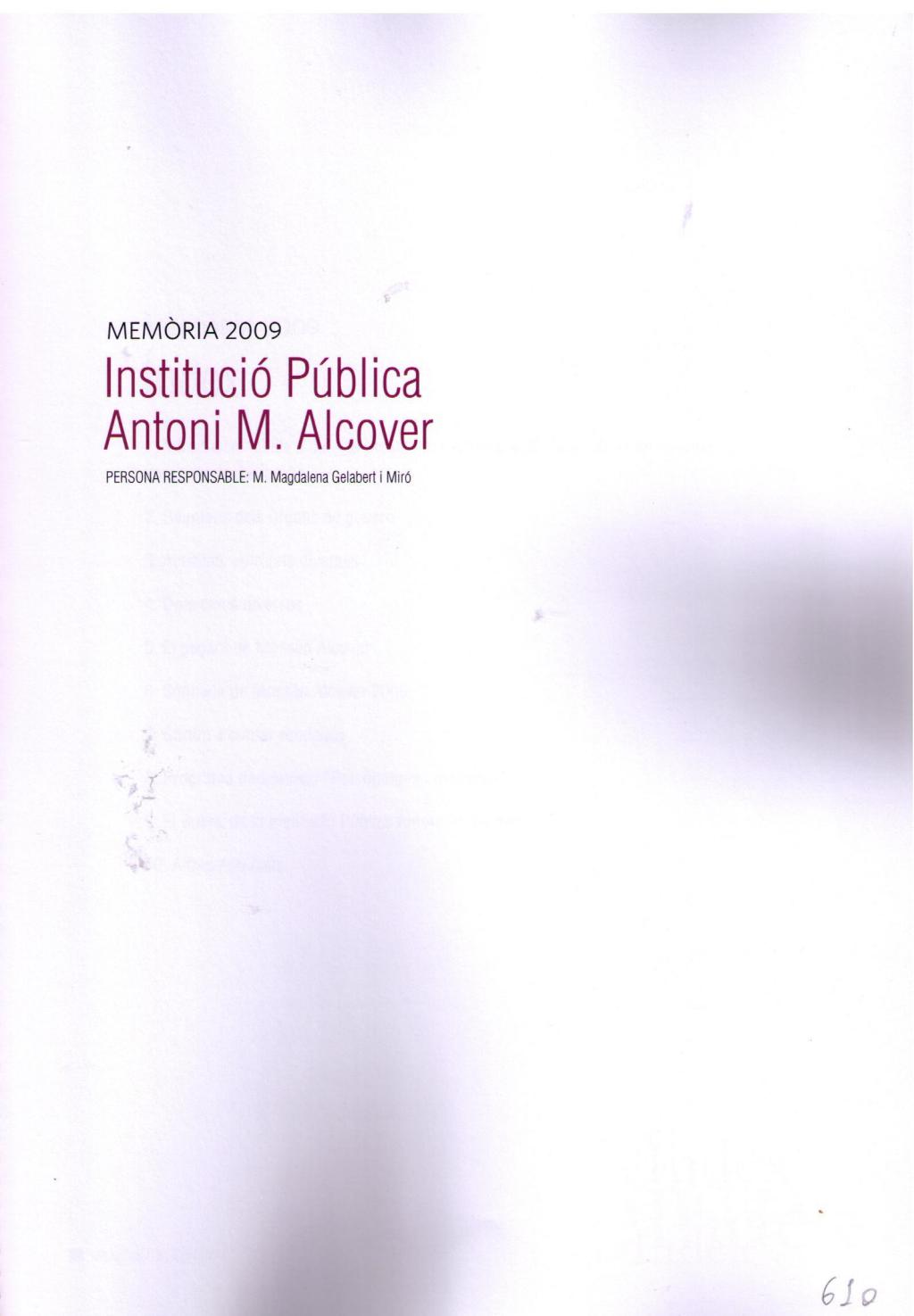Coberta de Memòria 2009 de la institució Pública Antoni M. Alcover