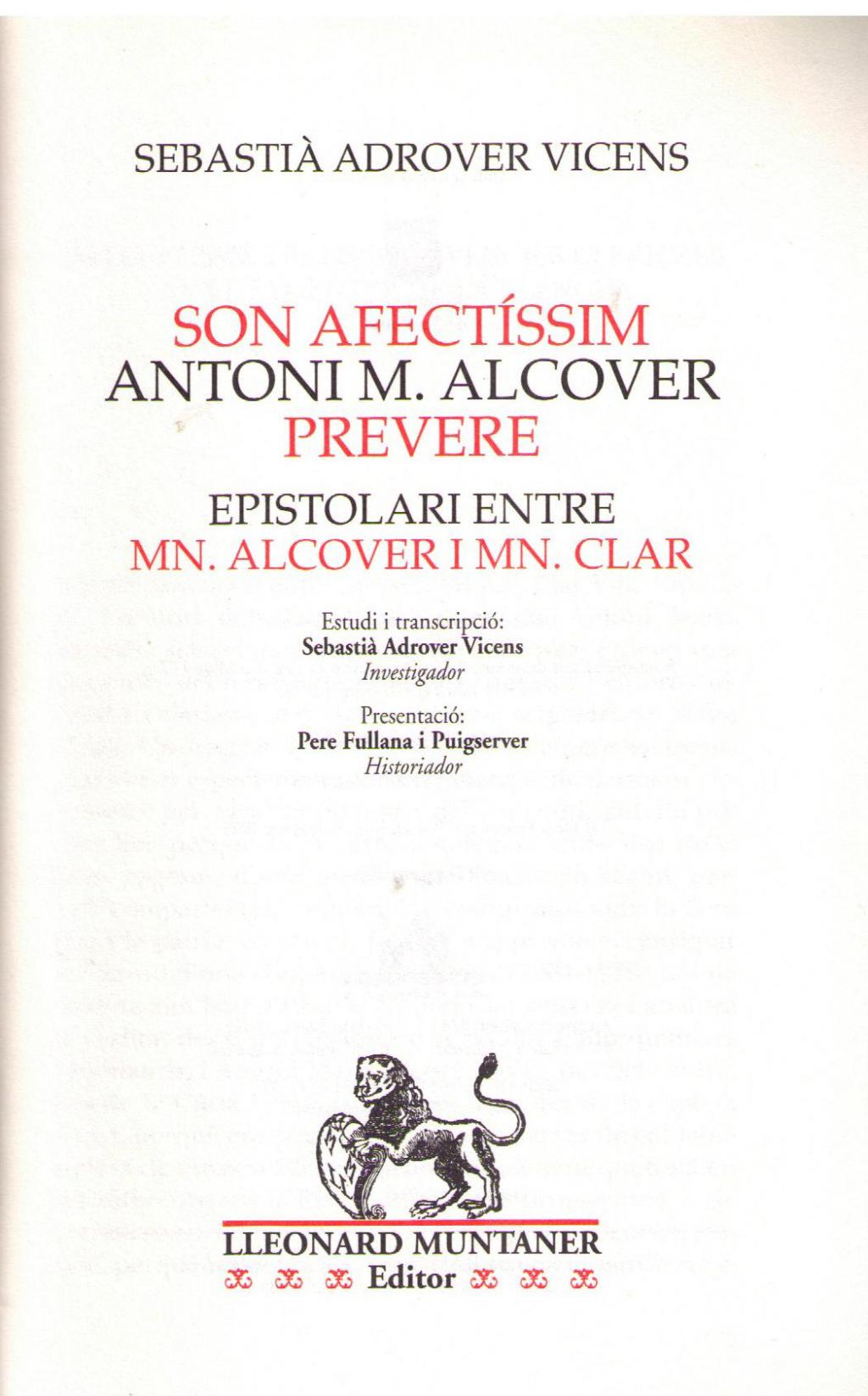 Coberta de Son afectíssim Antoni M. Alcover Prevere
