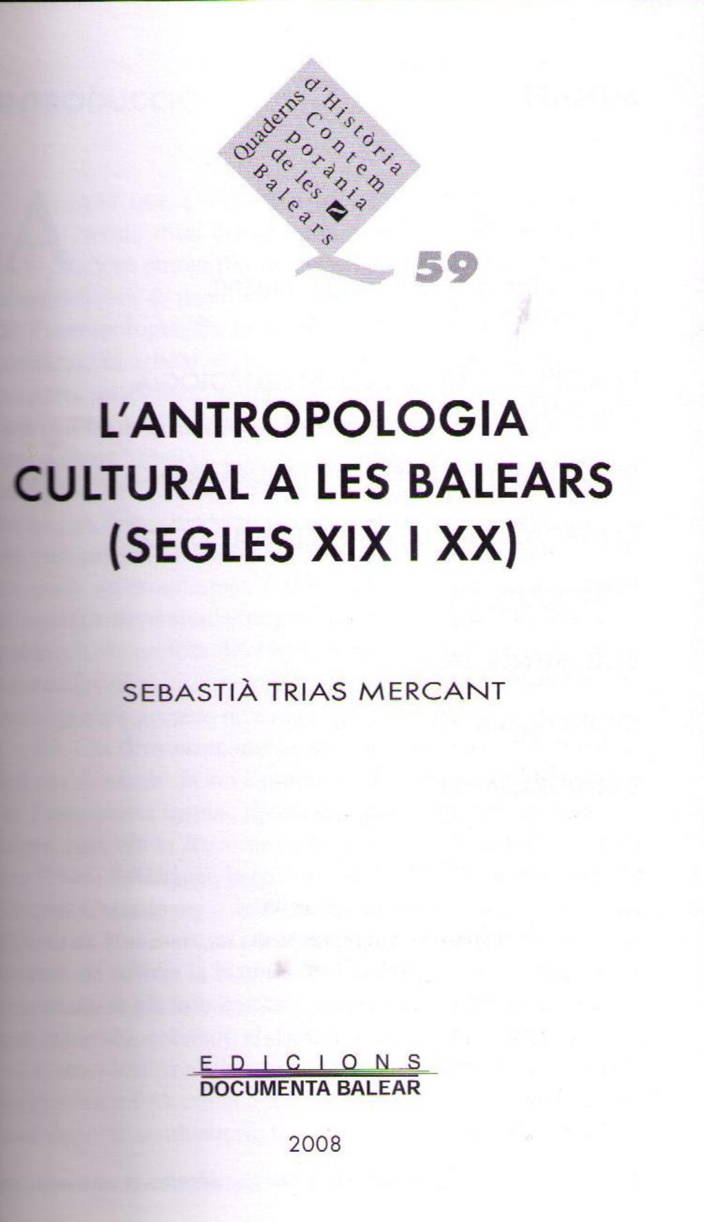 Coberta de L´Antropologia cultural a les Balears (segles XIX-XX)