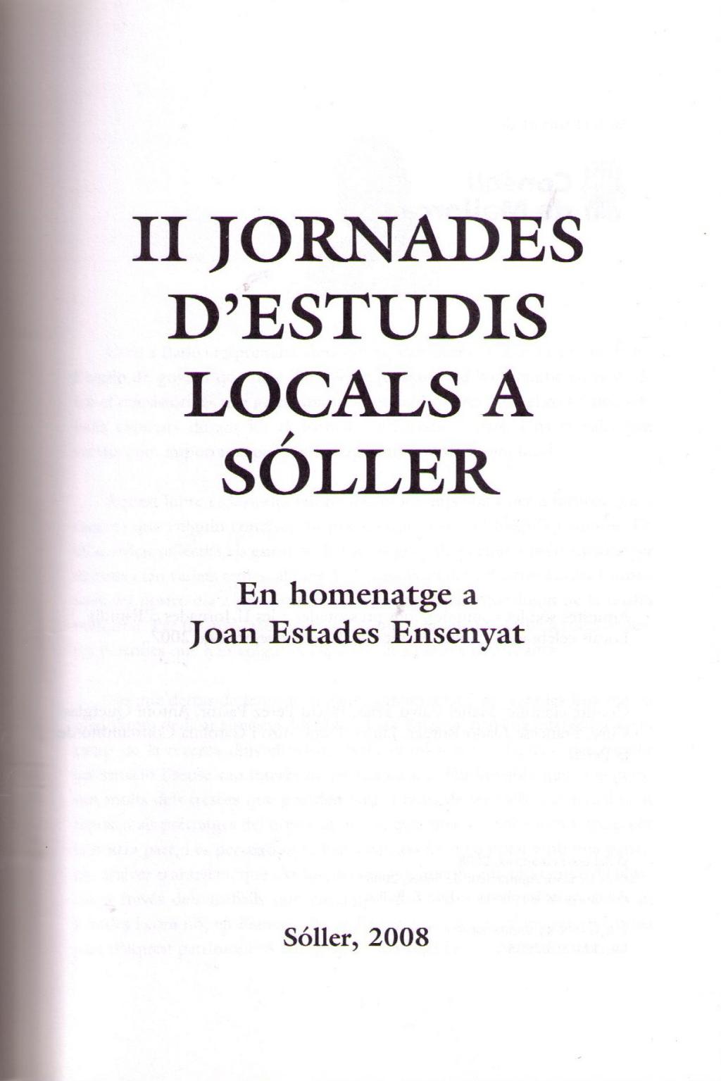 Coberta de II Jornades d´Estudis Locals a Sóller